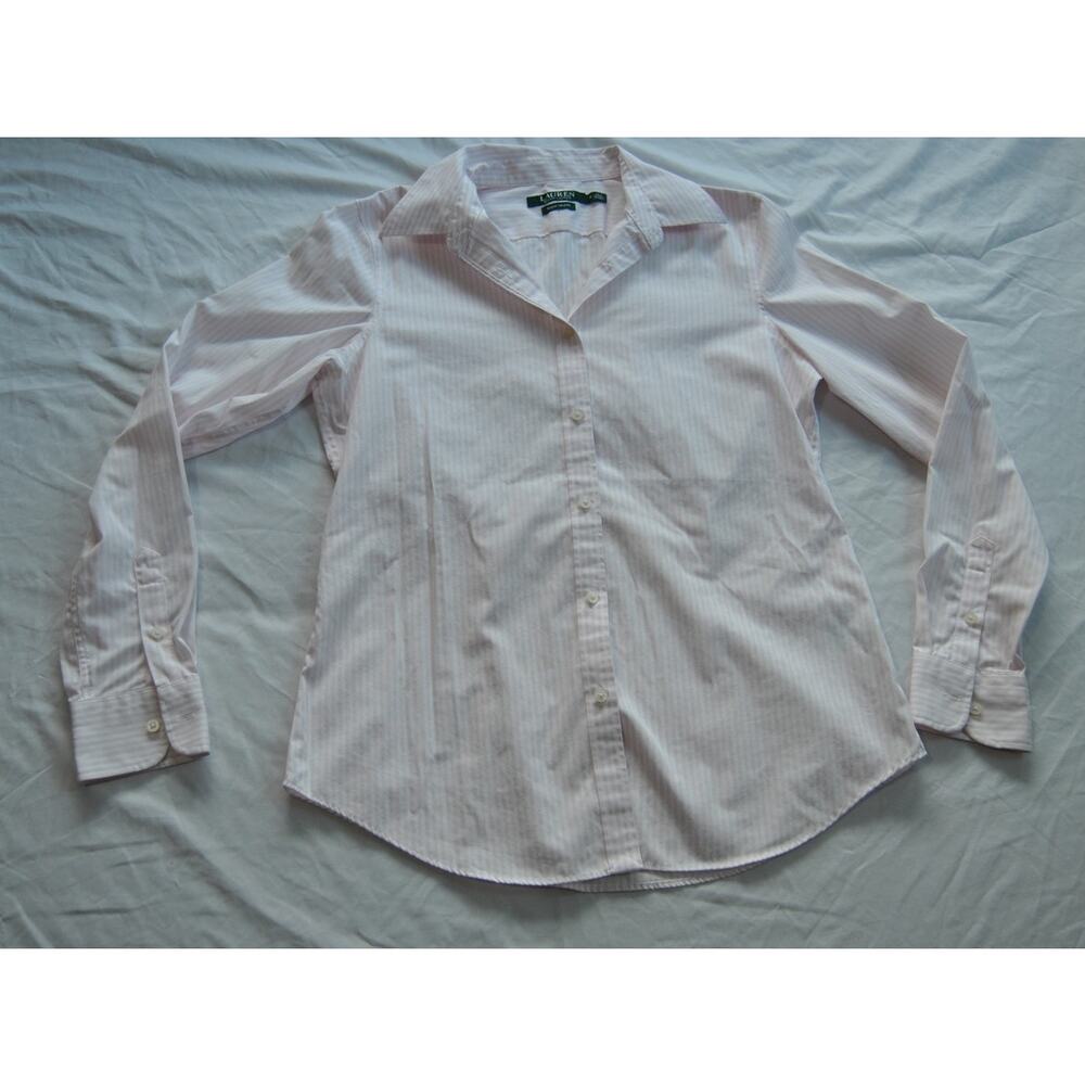Lauren Ralph Lauren Pink and White Striped Long Sleeve Button Up Medium - Picture 2 of 9